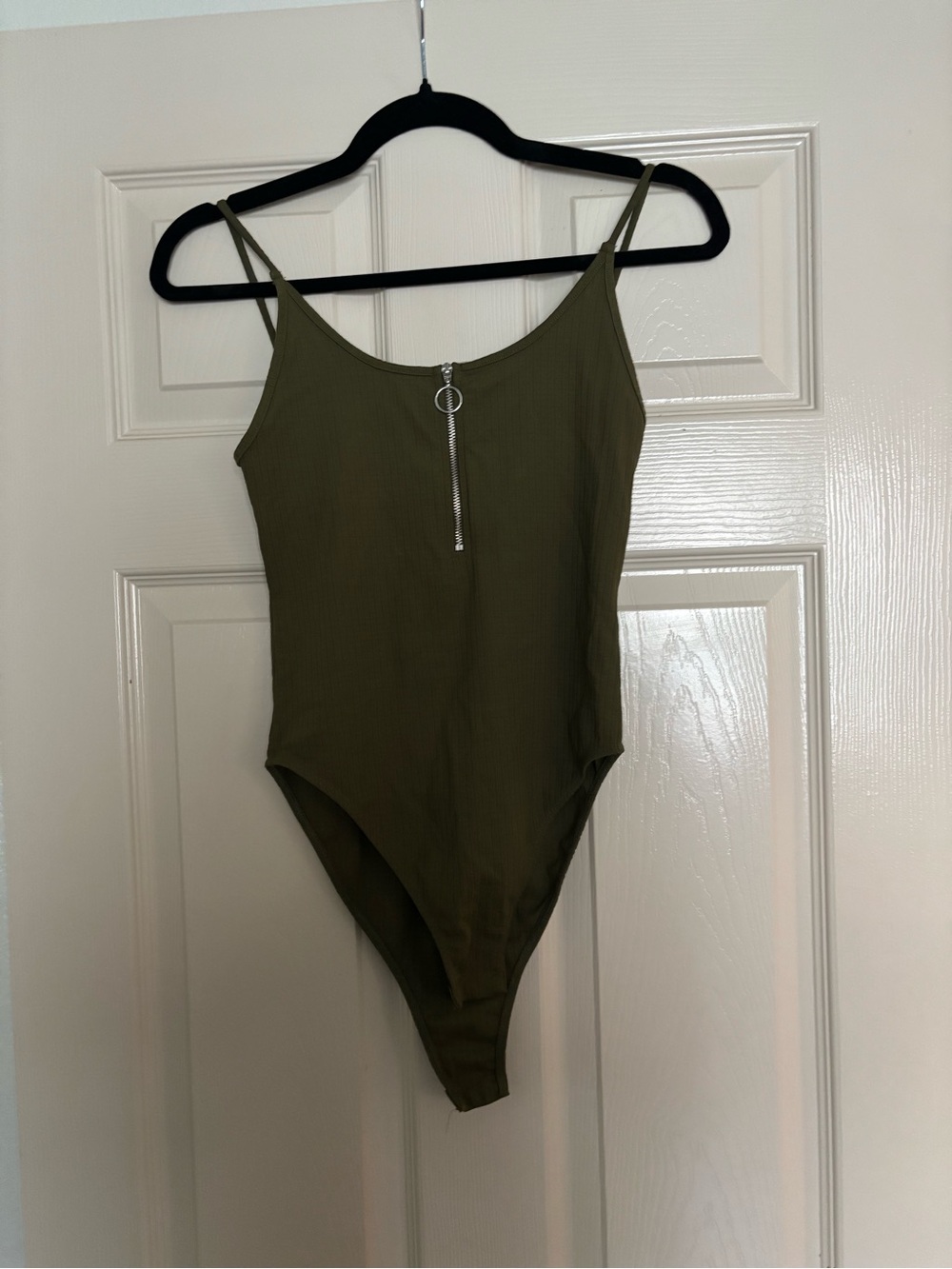 Topshop Olive Green Zip-Front Womens Bodysuit